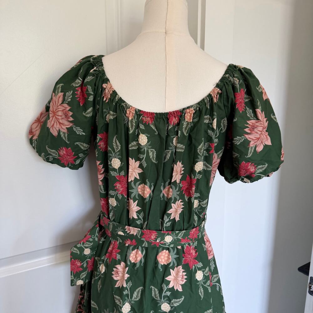 Farm Rio (M) Garden Green Floral Square Neck Puff Sleeve Maxi Dress Resort - Picture 4 of 10